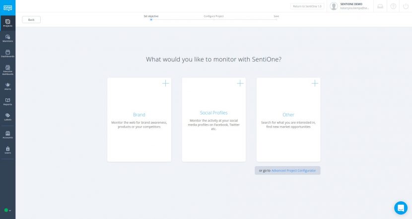 Creating project in SentiOne Create online brand monitoring project in SentiOne software