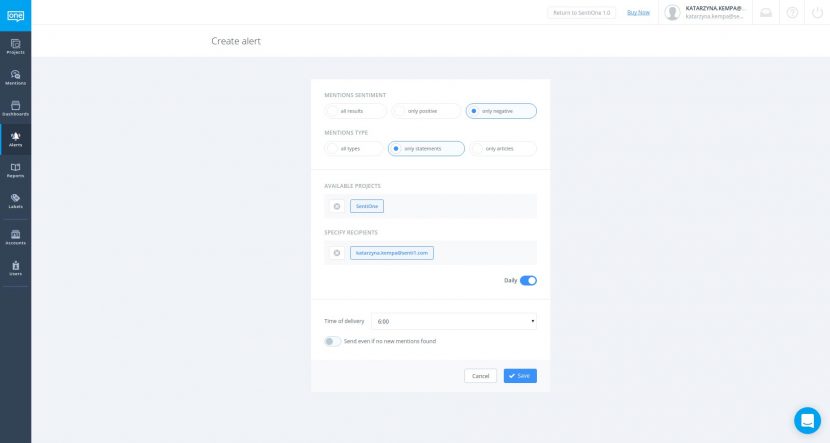 Creating social media alert in SentiOne Create social media alert in SentiOne solution