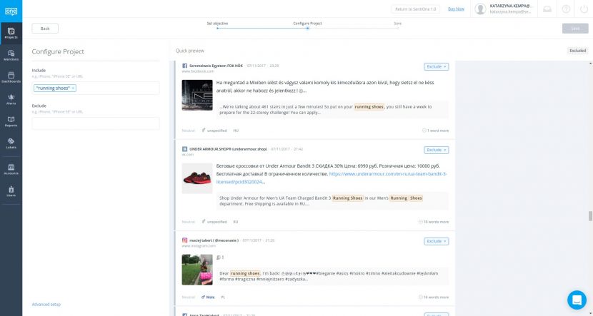 Creating other social media monitoring project in SentiOne Create social media monitoring project in SentiOne tool