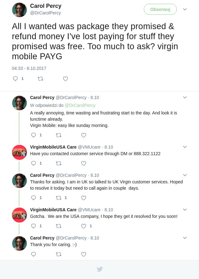 Virgin Mobile US UK social media confusion example Social customer care Virgin Mobile US UK confusion example