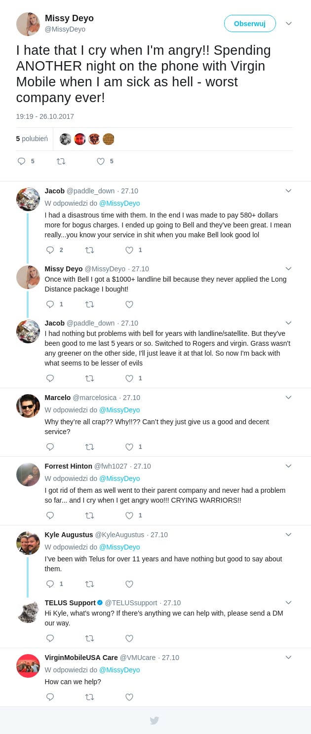 A TELUS közösségi figyelés rögzíti a Virgin Mobile ügyfelének példáját
